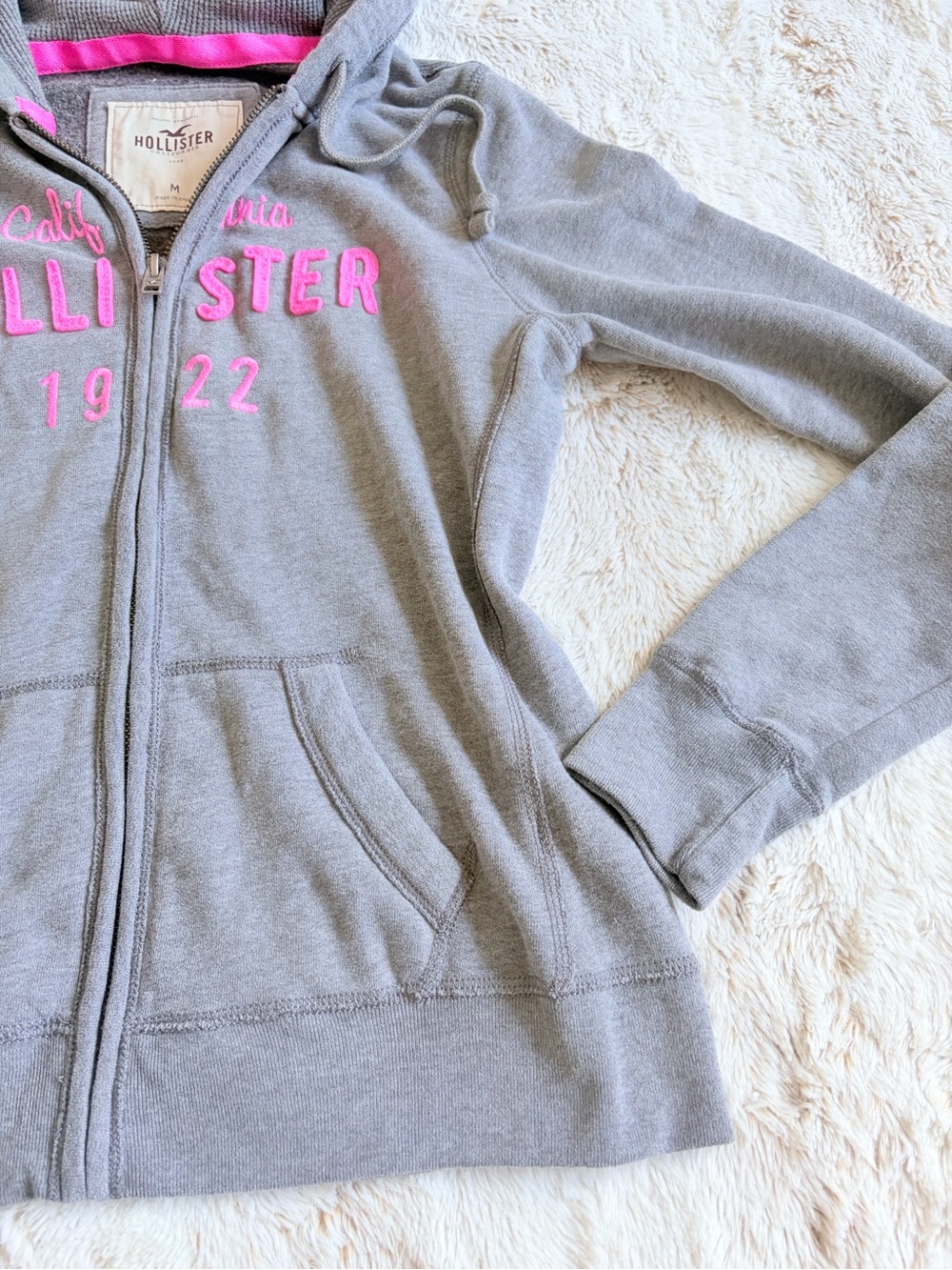 🩷 Hollister Y2K Grey Pink Logo Full Zip Hoodie McBling Mall Bella Swan Preppy - Picture 5 of 13